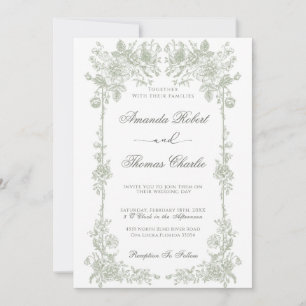 Invitation Mariage Vintage vert Sage