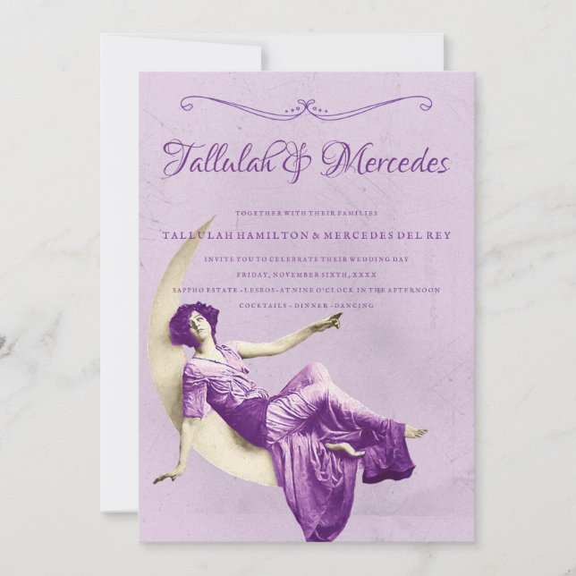 Invitation Mariage vintage violet lesbien (Devant)