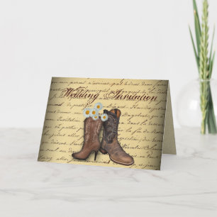 Invitation mariage vintage western country cowboy
