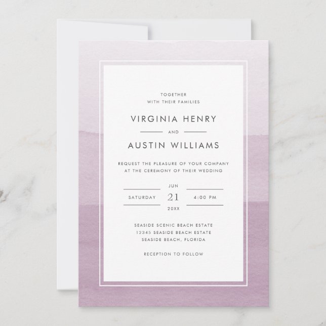 Invitation Mariage violet Aquarelle moderne (Devant)