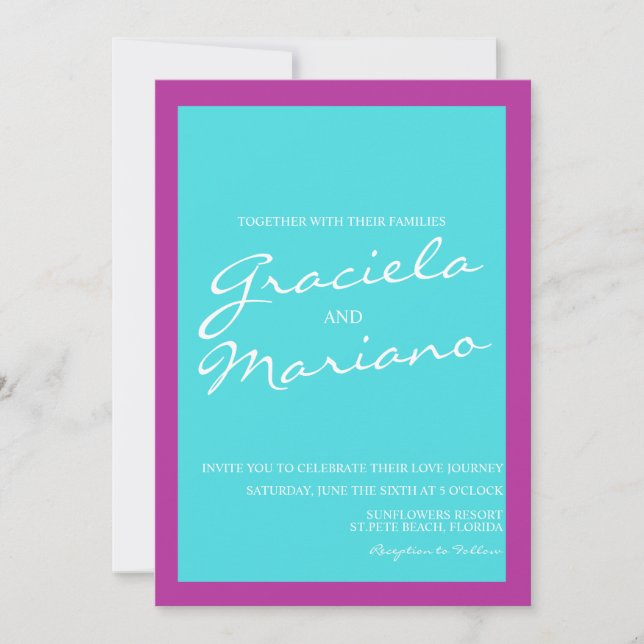 Invitation Mariage Violet Bleu Clair Gras (Devant)