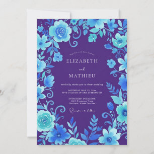 Invitation Mariage Violet Cyan Vigne