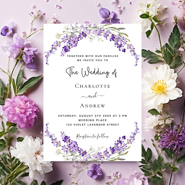 Invitation Mariage violet de fleurs de lavande (Créateur téléchargé)