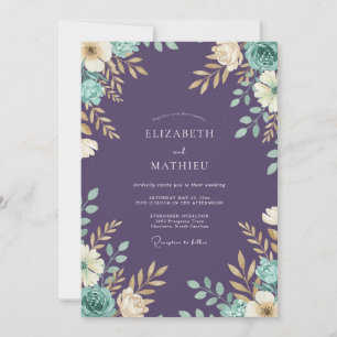 Invitation Mariage Violet de Prairie Peint à la Menthe