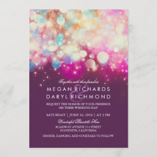 Invitation Mariage violet des lumières de chaîne