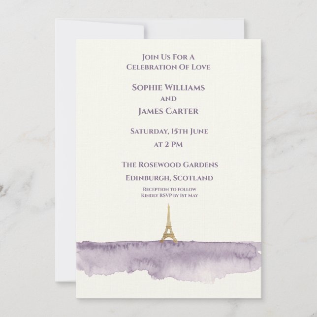 Invitation Mariage Violet Eiffel (Devant)