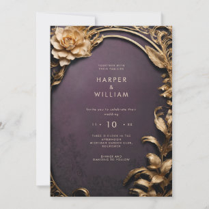 Invitation Mariage violet et or enchanté
