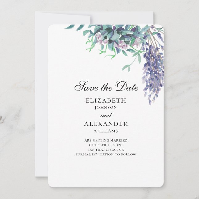 Invitation Mariage violet et sarcelle. Sauvegardez la date fl (Devant)