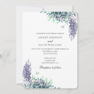 Invitation mariage violet et turquoise. Fleurs de 