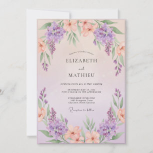 Invitation Mariage Violet Glycine Pêche
