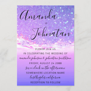 Invitation Mariage Violet Océan Bleu Vagues Ocean Beach