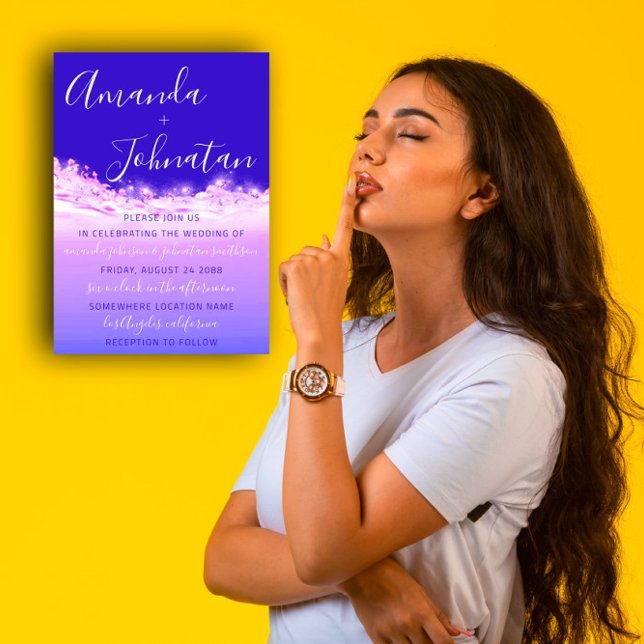 Invitation Mariage Violet Océan Bleu Vagues Océan Blanc (Wedding Purple Ocean Blue Waves Ocean White Invitation)