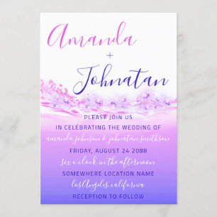 Invitation Mariage Violet Océan Bleu Vagues Océan Ombre