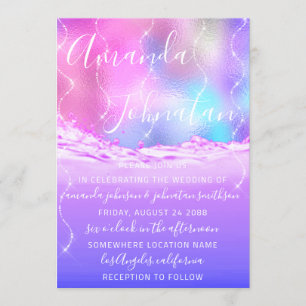 Invitation Mariage Violet Océan Rose Vagues Ocean Spark