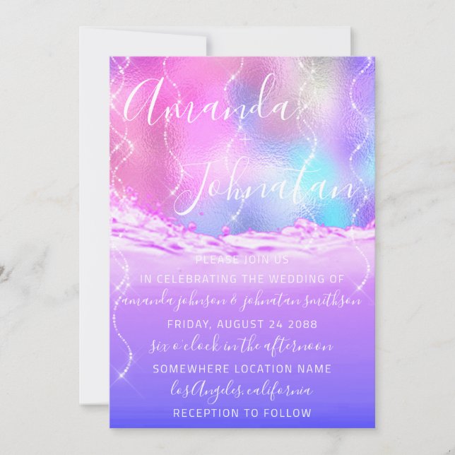 Invitation Mariage Violet Océan Rose Vagues Ocean Spark (Devant)