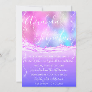 Invitation Mariage Violet Océan Rose Vagues Ocean Spark