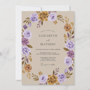Invitation Mariage Violet Ocre Ranunculus Eucalyptus