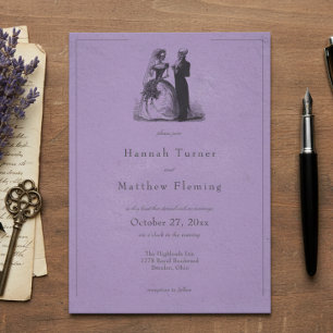 Invitation Mariage Violet Toile Gothique Noir Vintage