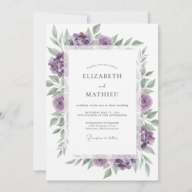 Invitation Mariage Violet Verdure (Devant)