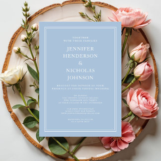 Invitation Mariage Virtuel Bleu Poudre Élégant Moderne