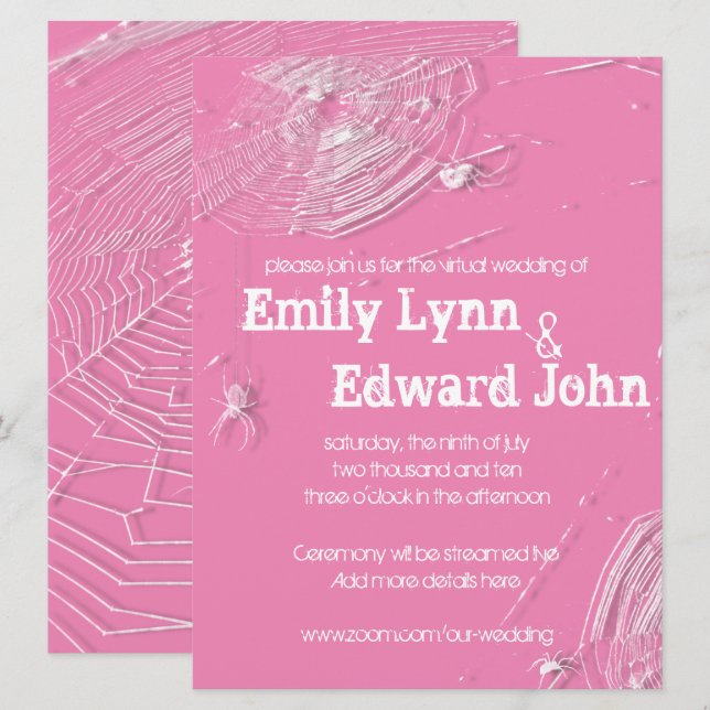 Invitation Mariage virtuel Cobwebs et araignées blanches (Devant / Derrière)