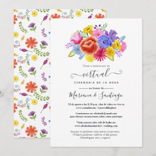 Invitation Mariage Virtuel de Fête Florale à l'Aquarelle Espa