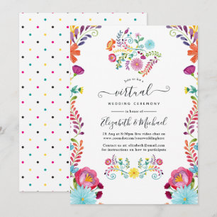 Invitation Mariage Virtuel de Fête Florale Mexicaine Colorée