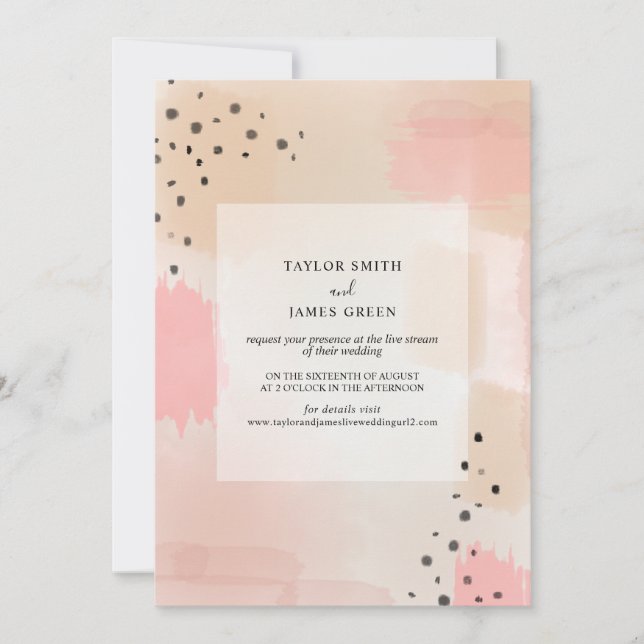 Invitation Mariage virtuel de flux en direct rose Abstrait (Devant)