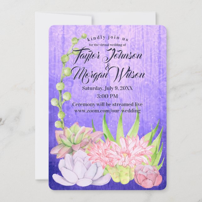 Invitation Mariage virtuel des succulents d'aquarelle magique (Devant)