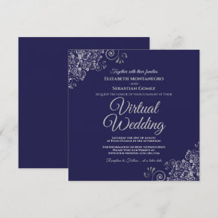 Invitation Mariage virtuel élégant en argent bleu marine et d