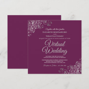 Invitation Mariage virtuel élégant Magenta & Lacy Silver