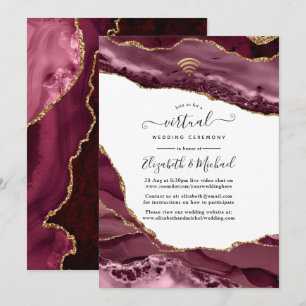 Invitation Mariage Virtuel en Ligne Agate Bourgogne et Or