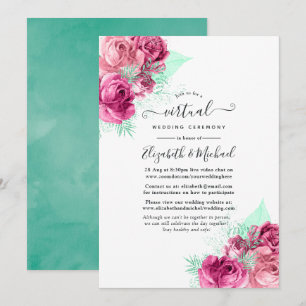 Invitation Mariage virtuel en ligne avec fleurs roses et ment
