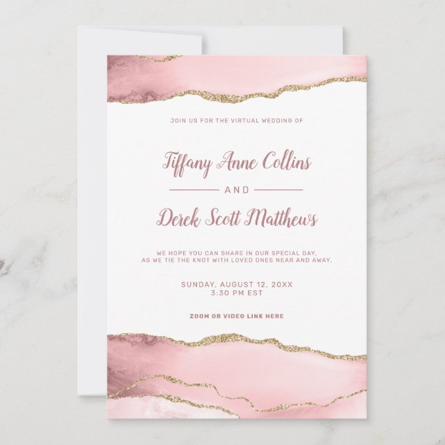Invitation Mariage virtuel en ligne Blush Parties scintillant (Devant)