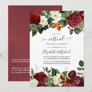 Invitation Mariage Virtuel en Ligne Floral Rouge Vin de Bourg