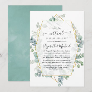 Invitation Mariage virtuel en ligne géométrique à l'eucalyptu