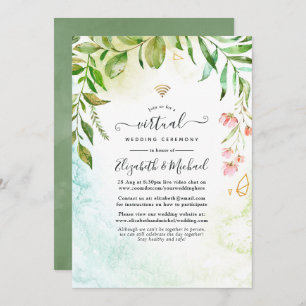 Invitation Mariage virtuel en ligne Géométrique Cristal Green