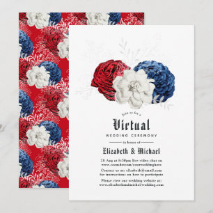 Invitation Mariage virtuel en ligne rouge blanc et bleu améri