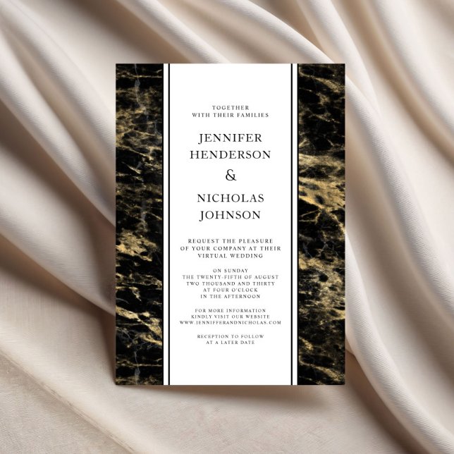 Invitation Mariage virtuel en marbre d'or (Formal Gold Marble Virtual Wedding Invitation)