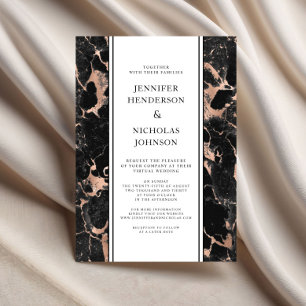 Invitation Mariage virtuel en marbre noir et Rose