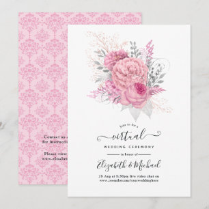 Invitation Mariage Virtuel Fleurie et Dentelle Rose et Argent