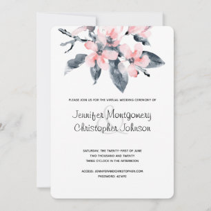 Invitation Mariage Virtuel Fleurs Roses et Grises Aquarelle