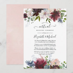 Invitation Mariage Virtuel Floral Bordeaux, Nuit et Rose
