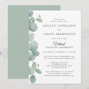 Invitation Mariage virtuel frontière Eucalyptus aquarelle