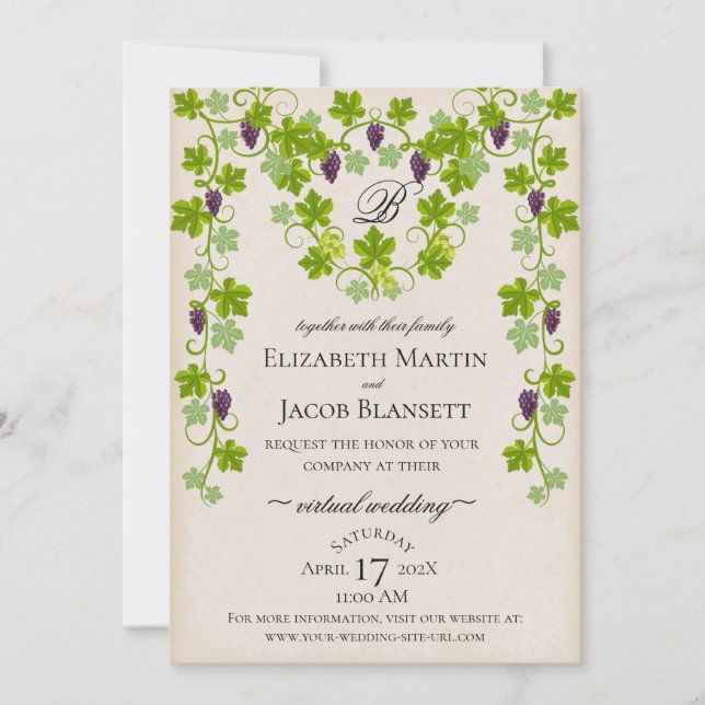 Invitation Mariage virtuel Grapevine (Devant)
