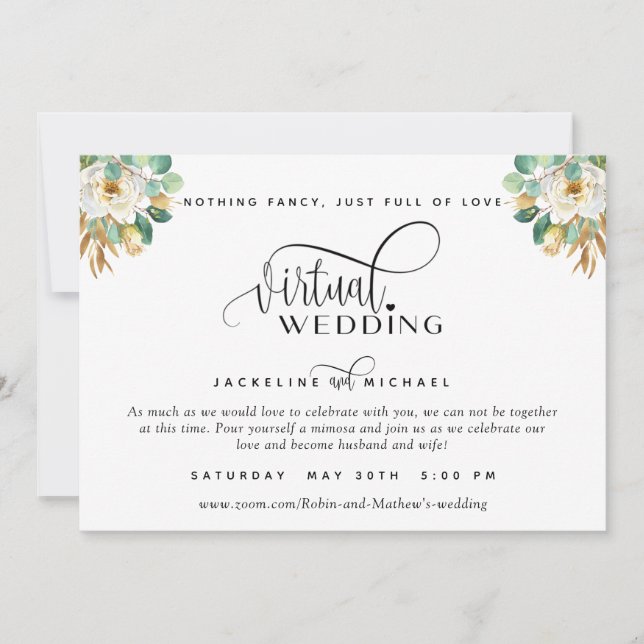 Invitation Mariage virtuel Invi de la florale blanche et doré (Devant)