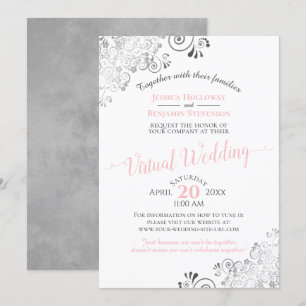 Invitation Mariage virtuel Lacy Silver élégant rose et gris