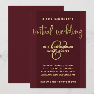 Invitation Mariage virtuel moderne  Bourgogne et or