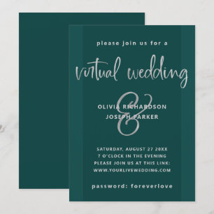 Invitation Mariage virtuel moderne Emerald Green et Silver