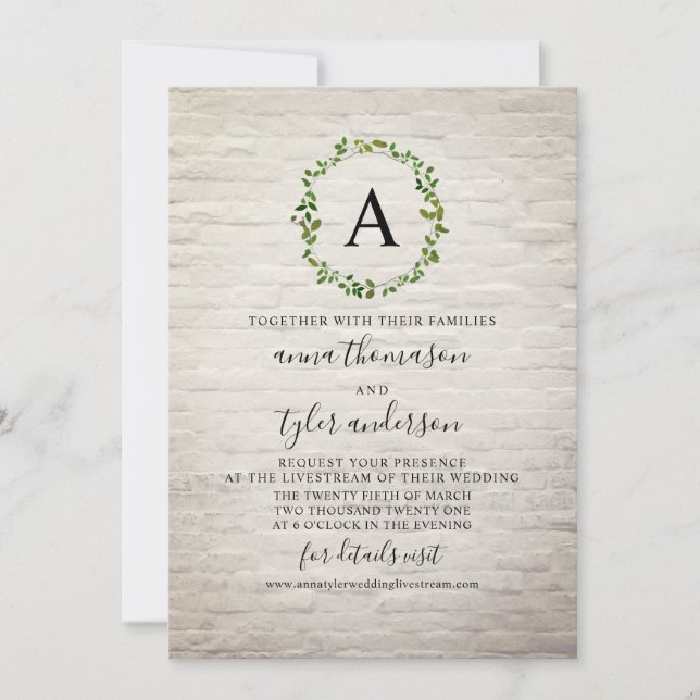 Invitation Mariage virtuel Monogramme de couronne de brique b (Devant)